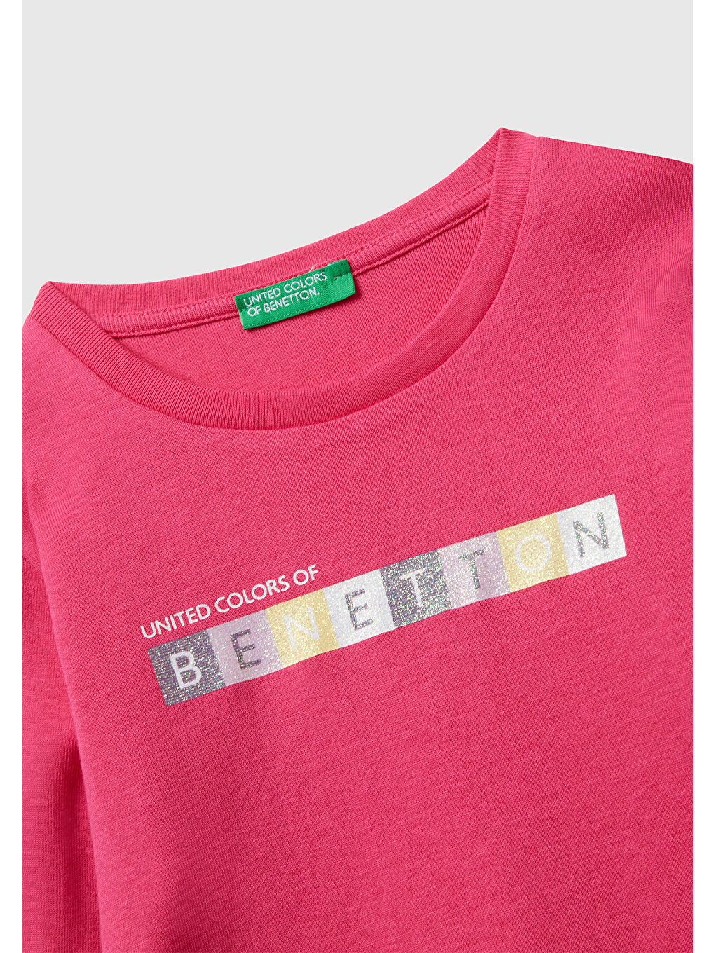 Kız Çocuk Pembe Önü Parıltılı Logo Baskılı Slim Fit Uzun Kollu T-shirt-2