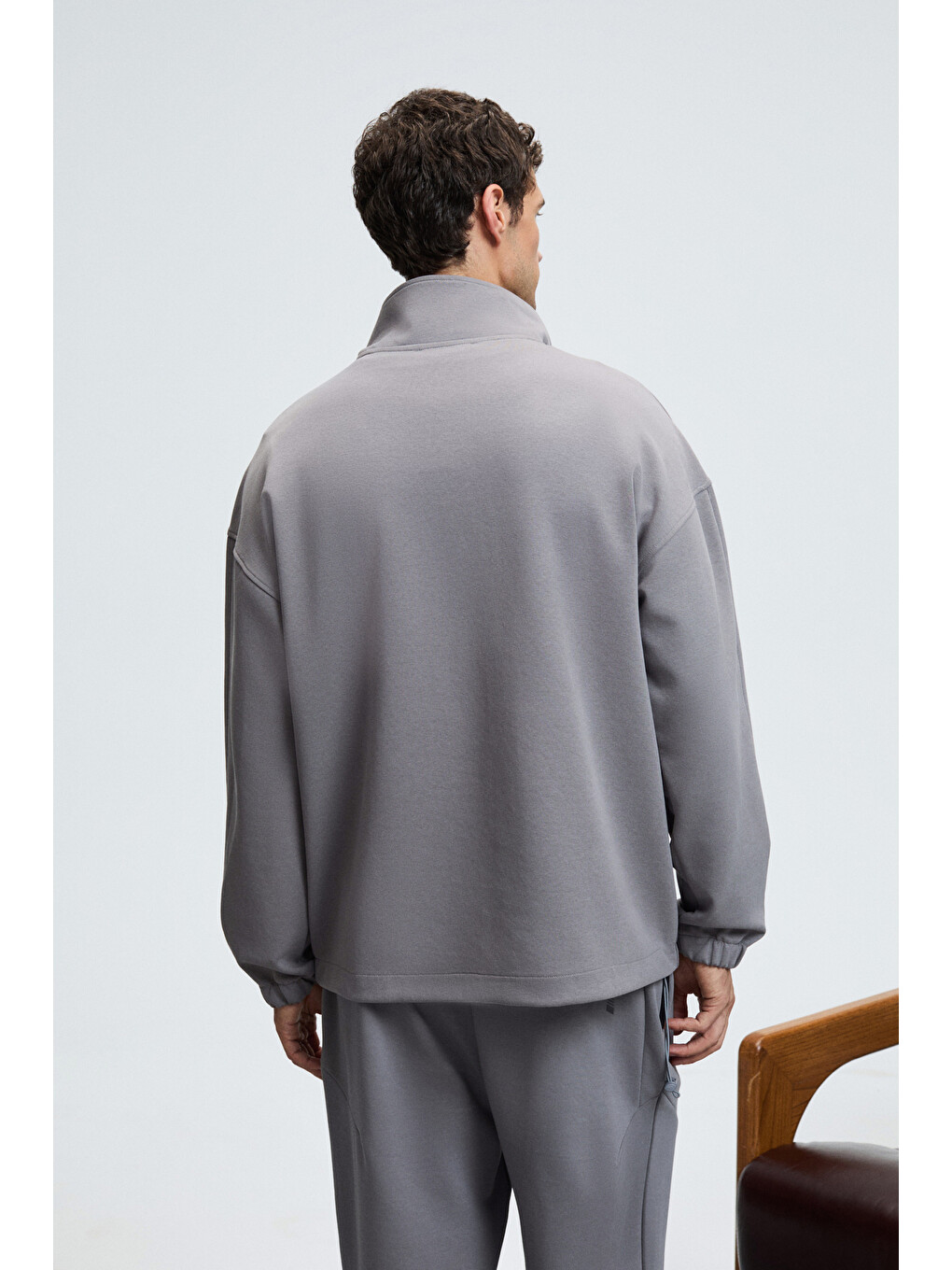 Edıson Erkek Yarım Fermuarlı Kolu Baskılı Dik Yaka Koyu Gri Sweatshirt-5