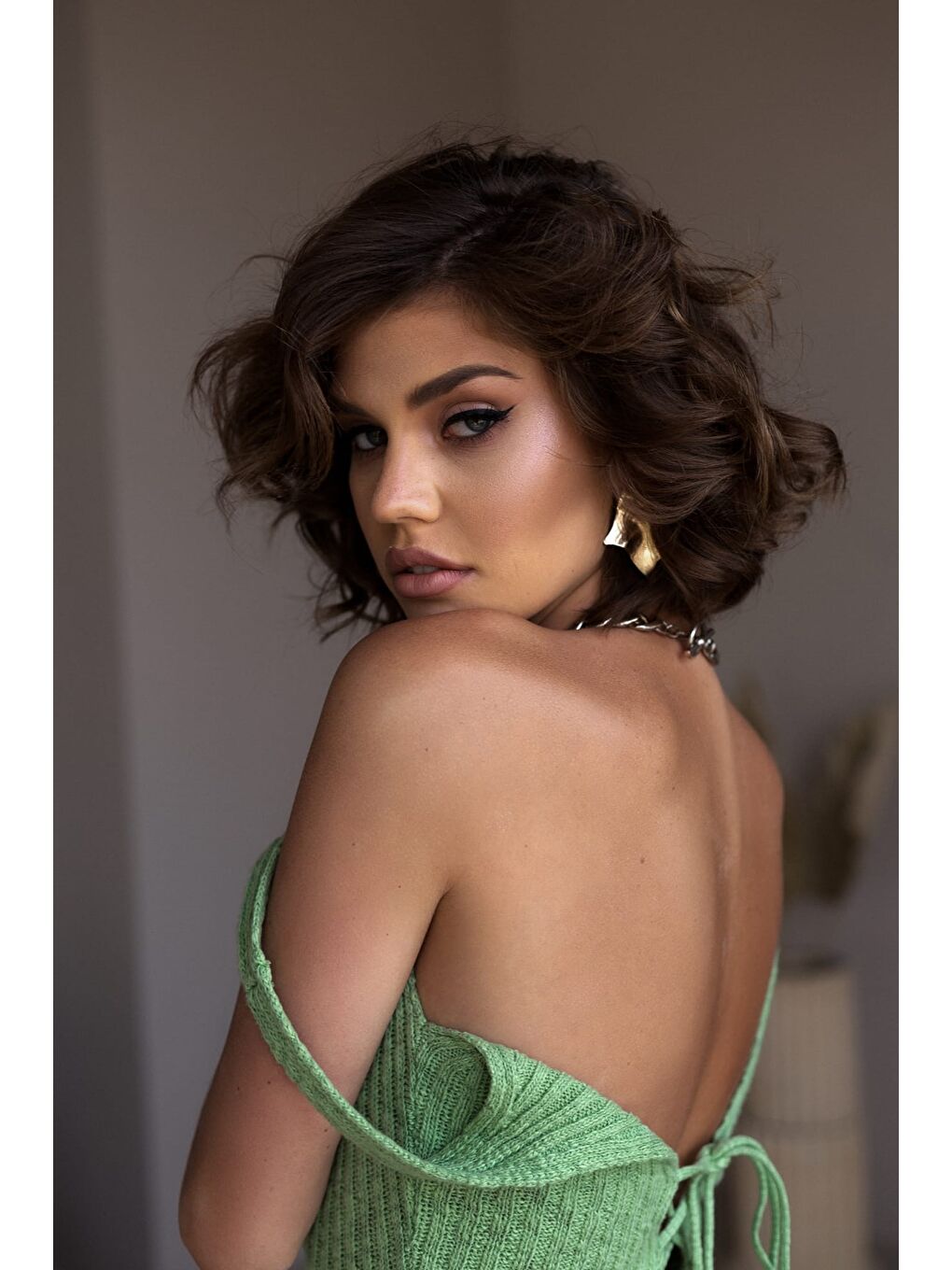 Janell Yeşil Triko Midi Askılı Elbise-4