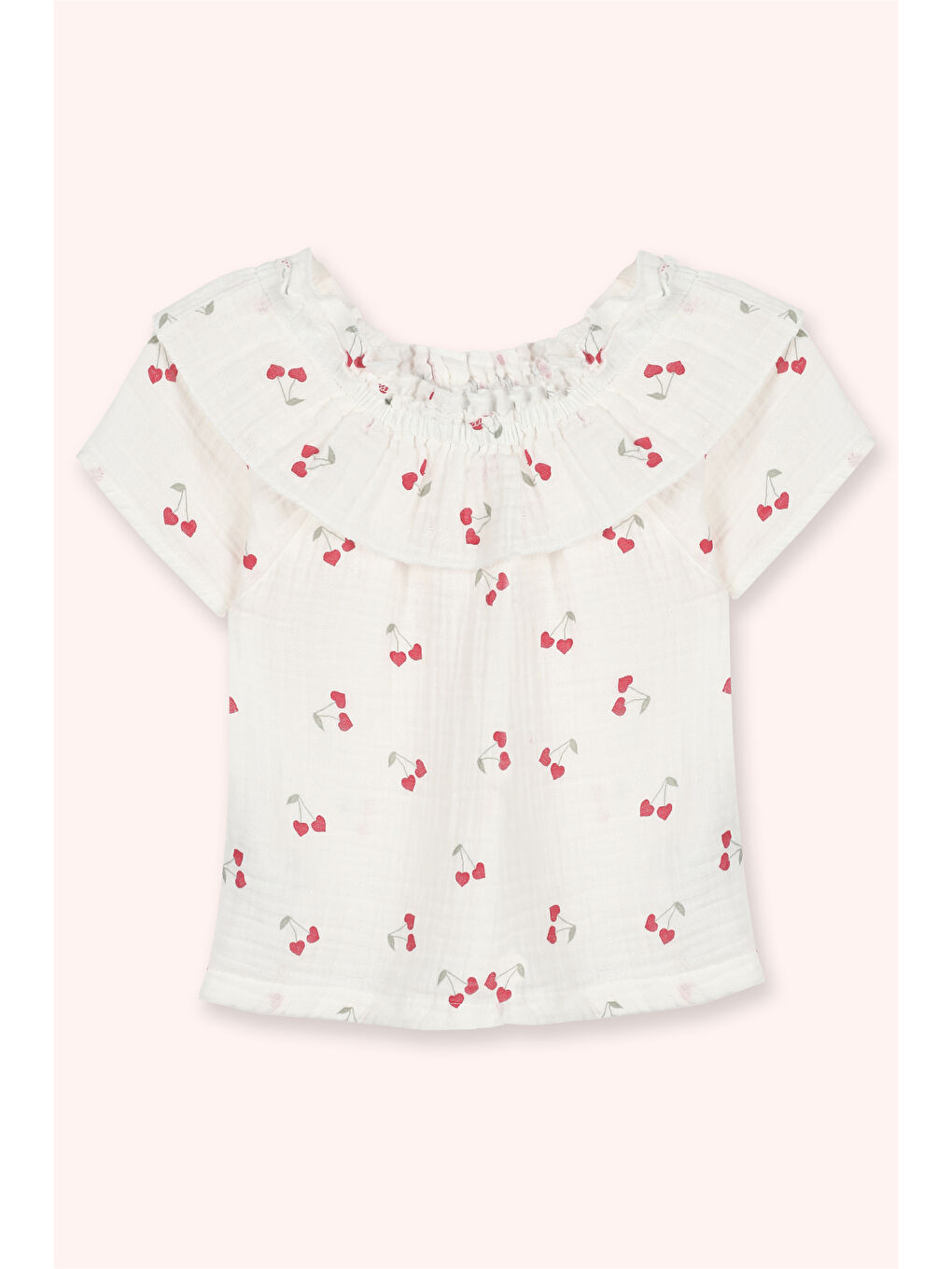 Kız Çocuk Kiraz Desenli Bluz Beyaz