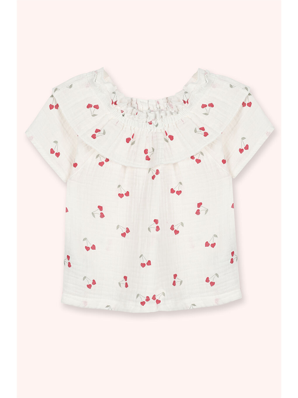 Kız Çocuk Kiraz Desenli Bluz Beyaz-1