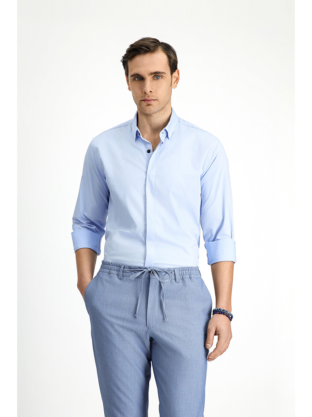 Mavi Techno-Line Uzun Kol Slim Fit Dar Kesim Klasik Pamuklu Gömlek