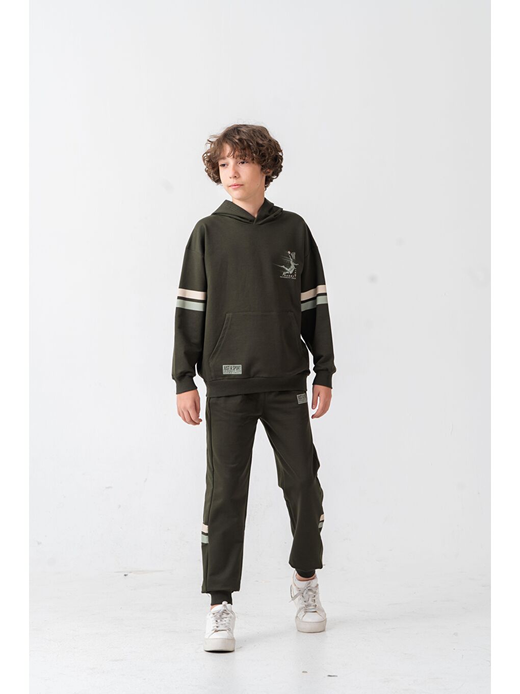 Haki Just Sport Basketball University Team Baskılı Erkek Çocuk Alt Üst Eşofman Takımı-1