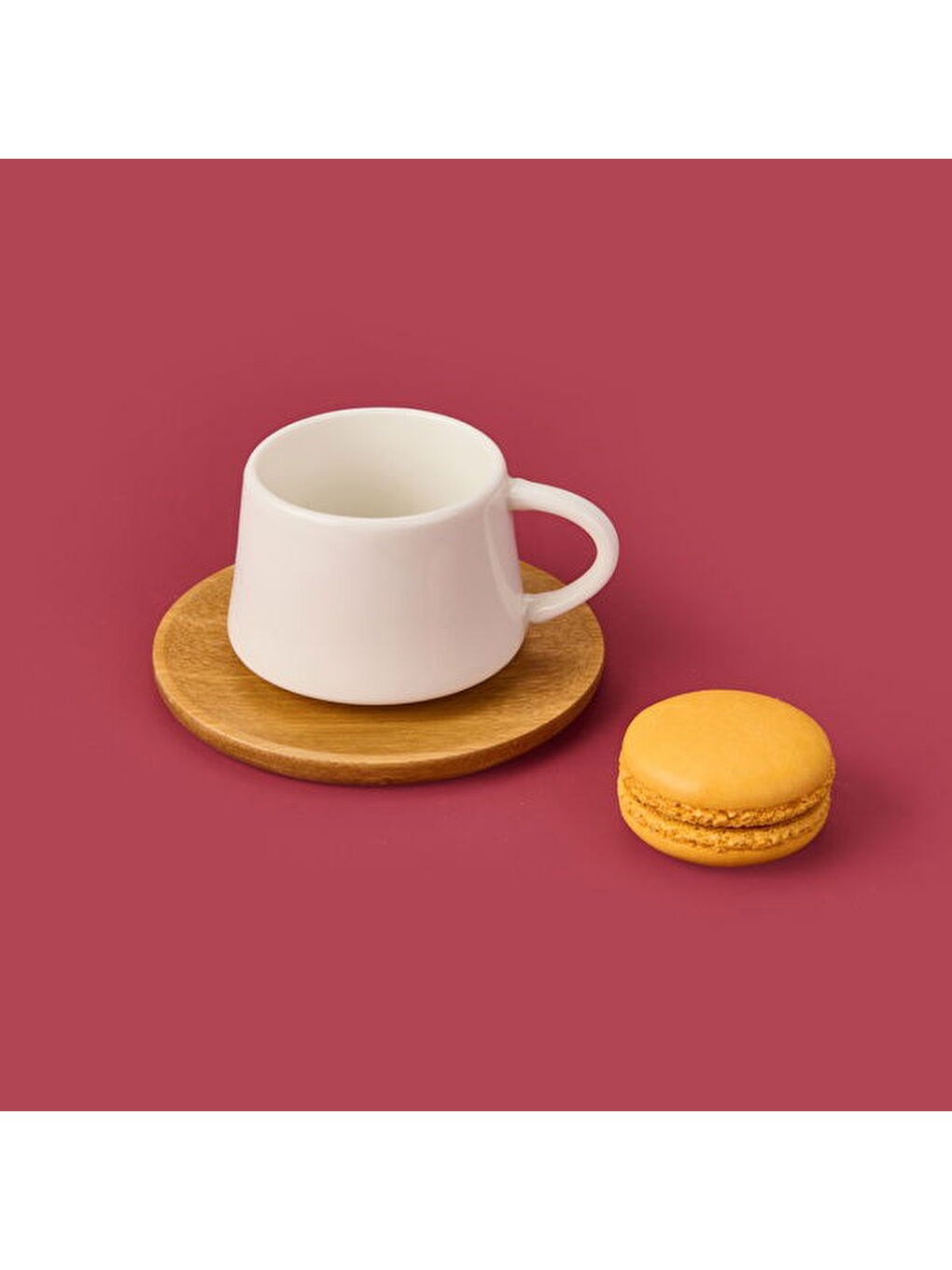 Bambu Tabaklı Fincan Seti - Açık Kahverengi / Beyaz - 90 ml-1