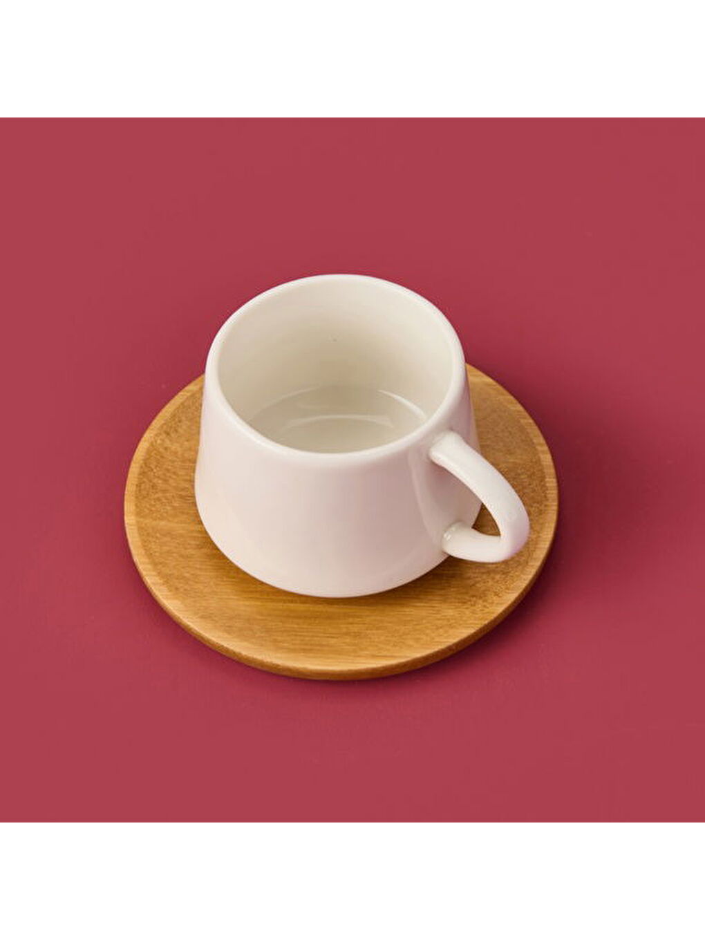 Bambu Tabaklı Fincan Seti - Açık Kahverengi / Beyaz - 90 ml-2