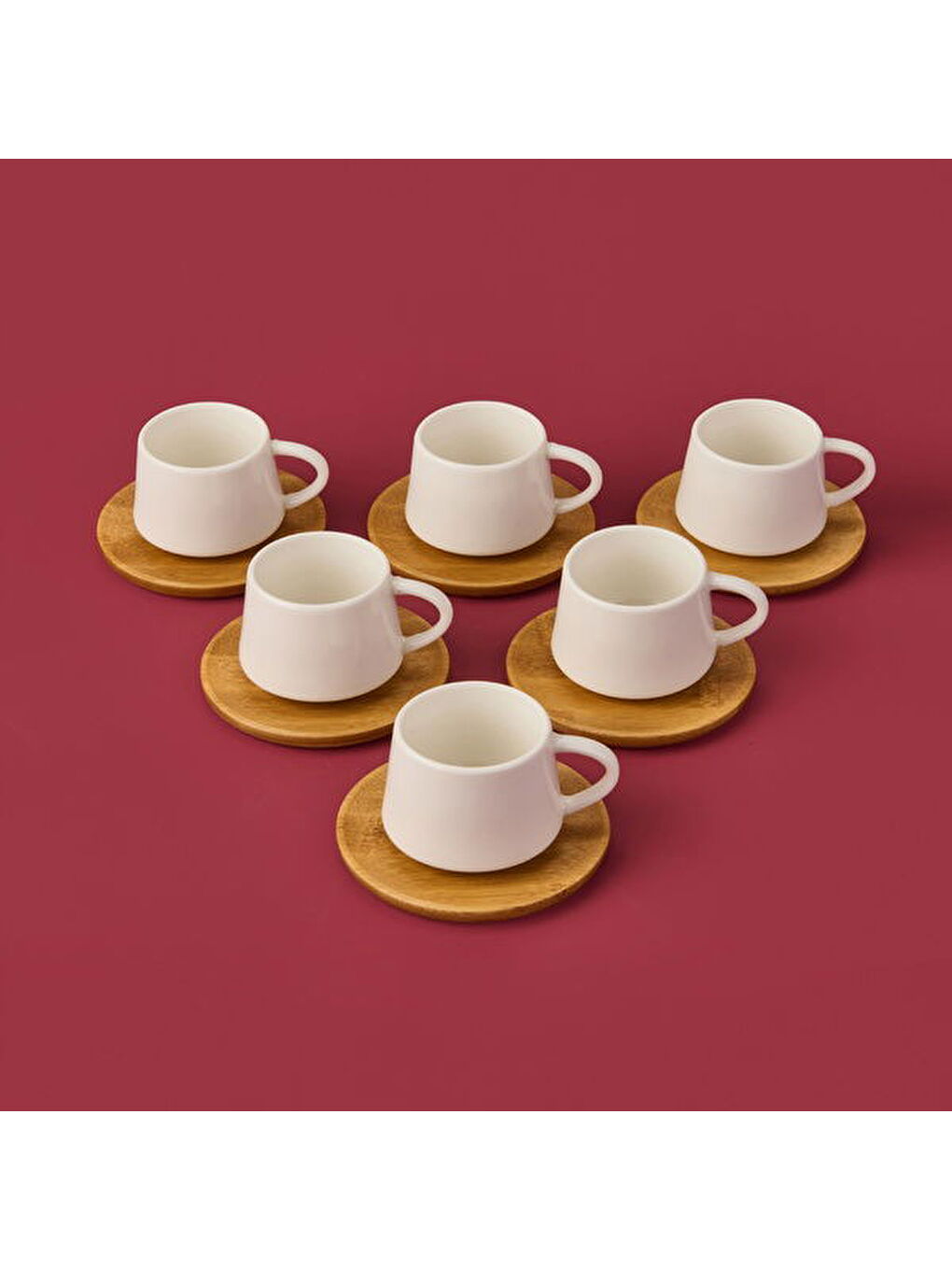 Bambu Tabaklı Fincan Seti - Açık Kahverengi / Beyaz - 90 ml-3