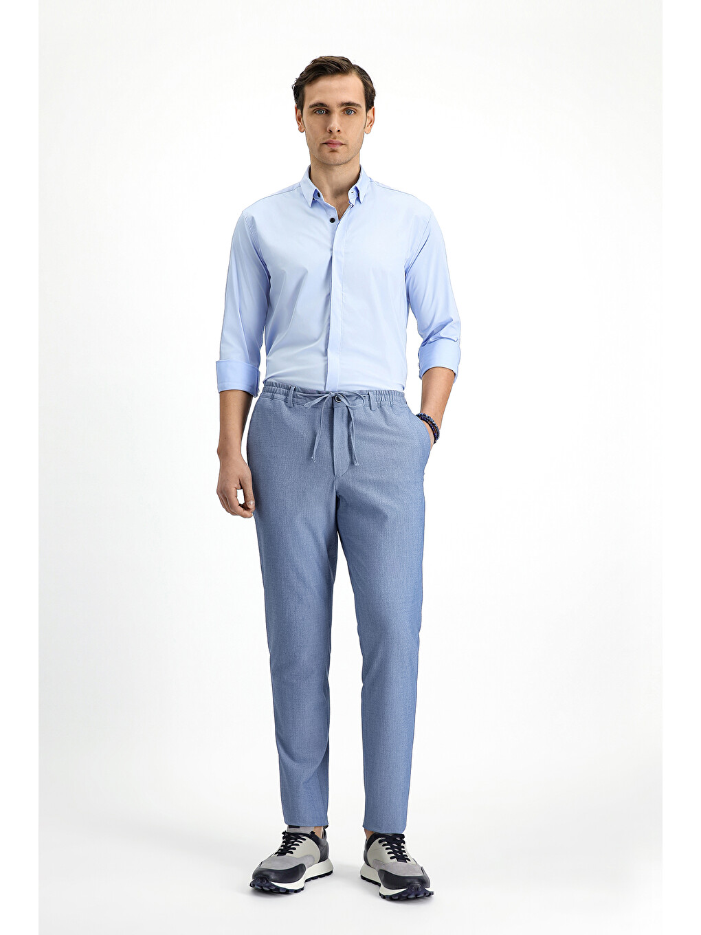 Mavi Techno-Line Uzun Kol Slim Fit Dar Kesim Klasik Pamuklu Gömlek-1