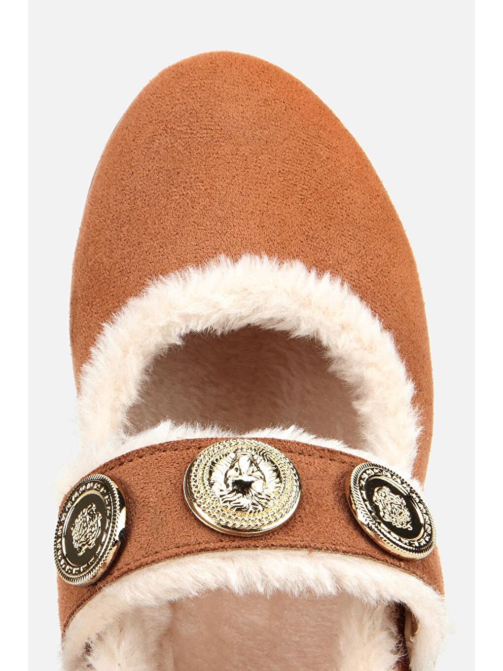 Kahverengi Kadın Taba Kürklü Tokalı Mary Jane Babet-5