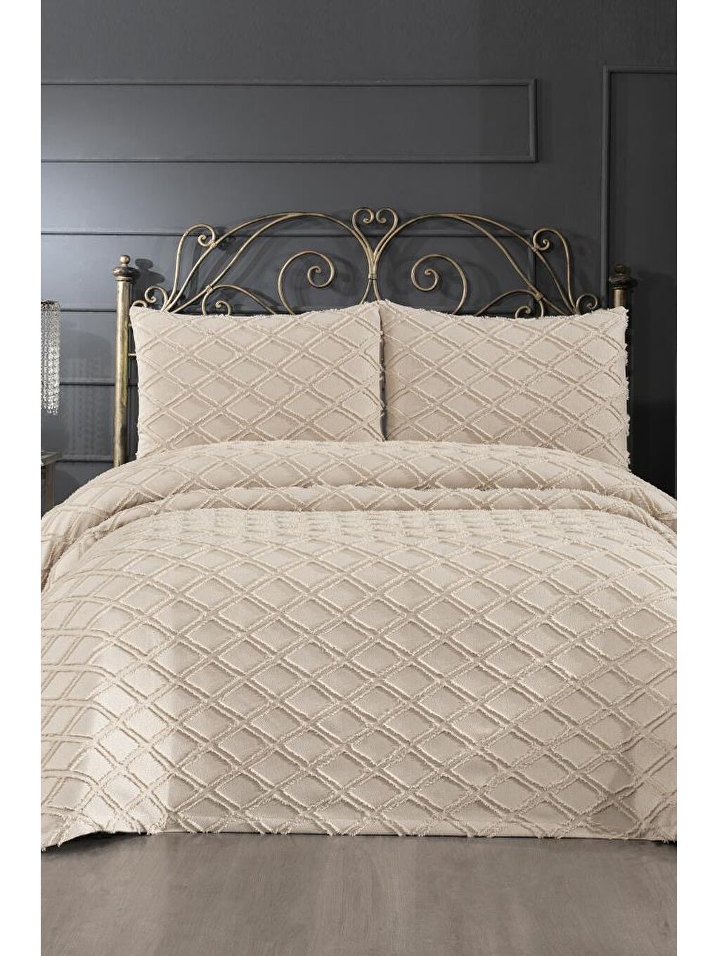 Vesya 3 Parça Çift Kişilik Pike Takımı Bej