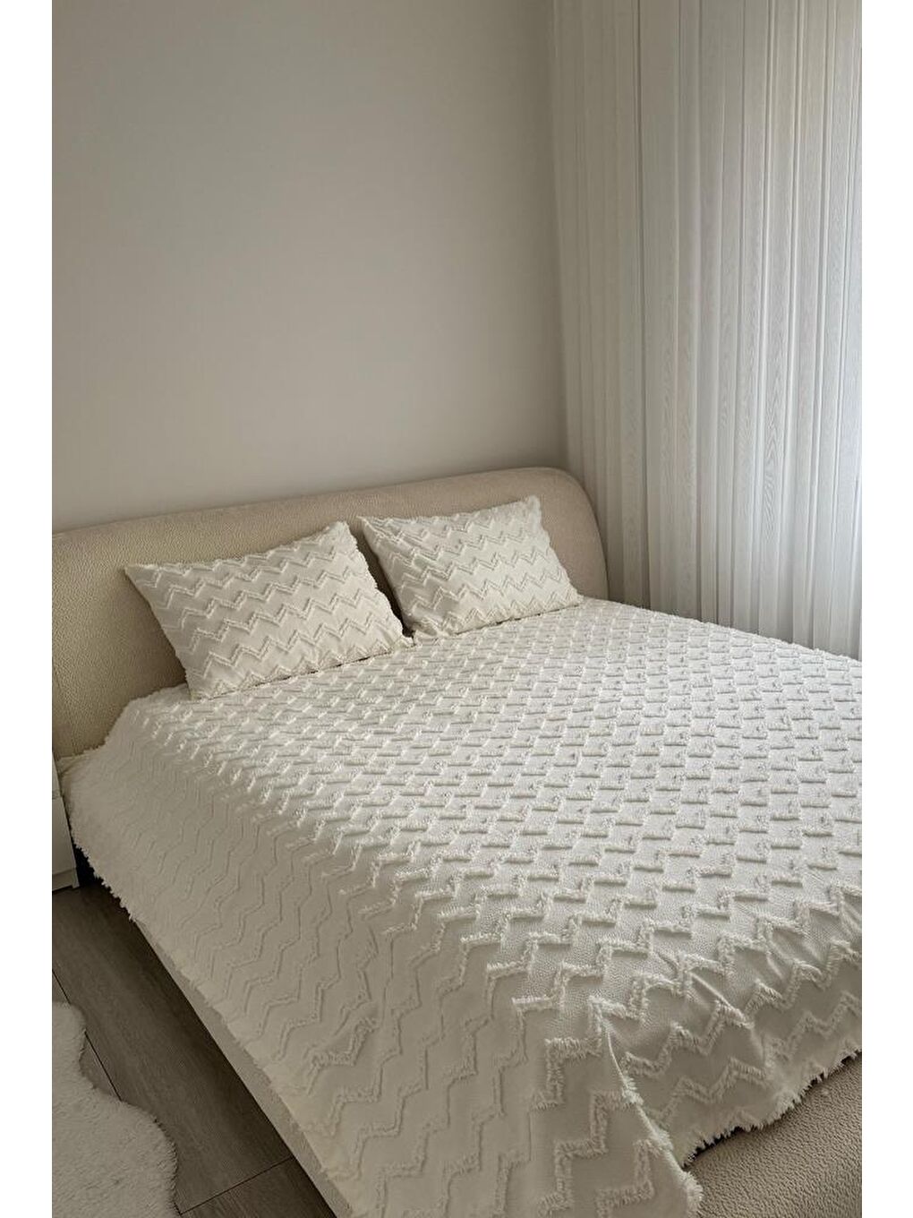 Ekru Lumpa 2 Parça Tek Kişilik Pike Takımı Krem-4