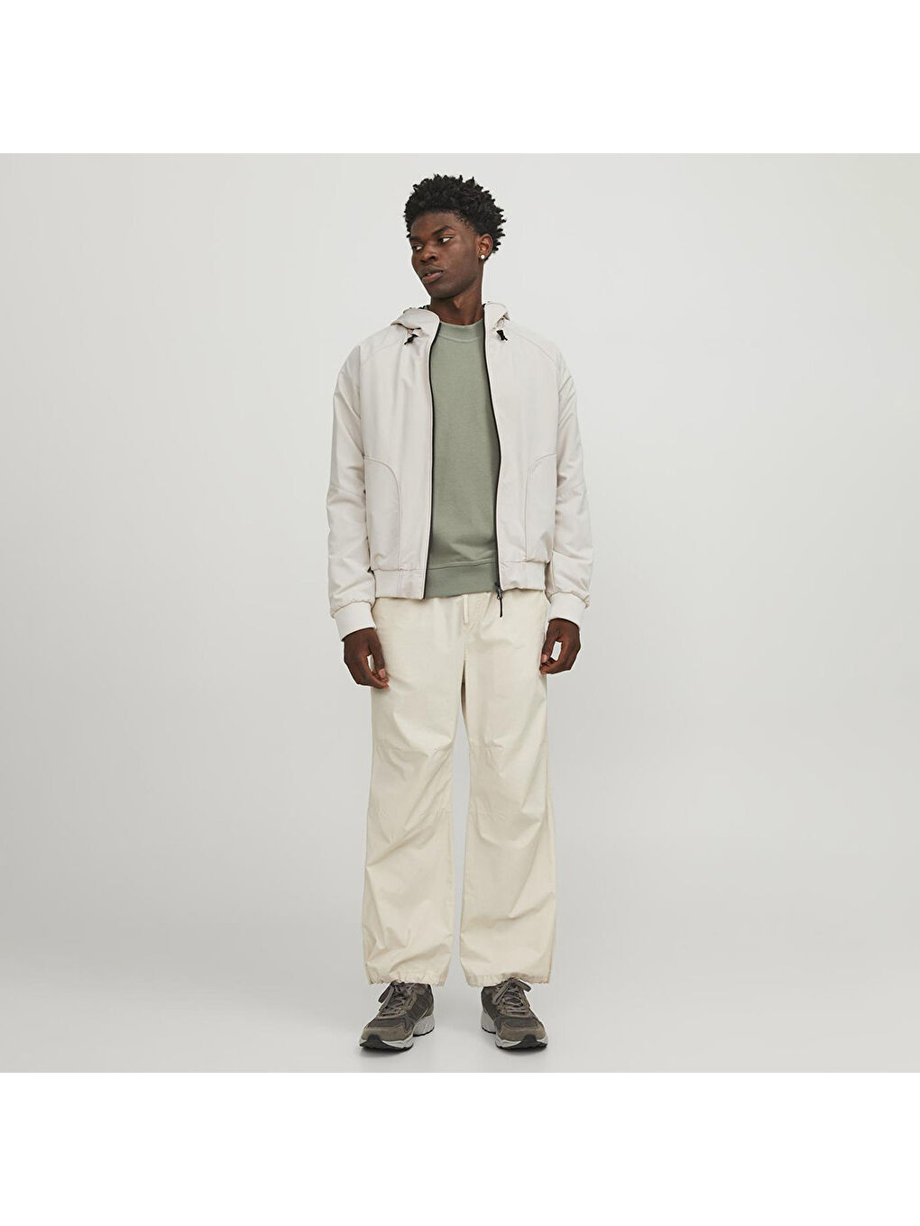 Track Bomber Erkek Bej Kapüşonlu Ceket-1