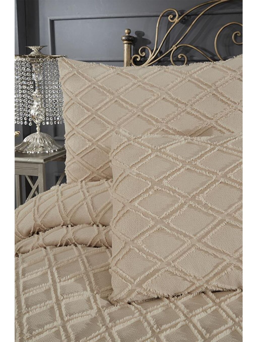 Vesya 3 Parça Çift Kişilik Pike Takımı Bej-1