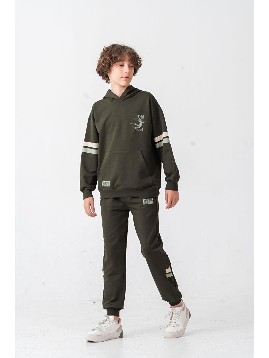 Haki Just Sport Basketball University Team Baskılı Erkek Çocuk Alt Üst Eşofman Takımı-2