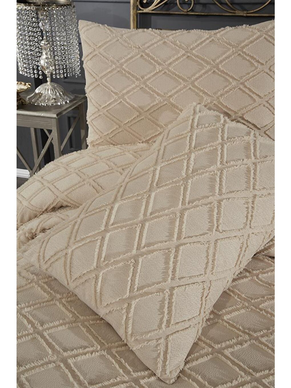 Vesya 3 Parça Çift Kişilik Pike Takımı Bej-2