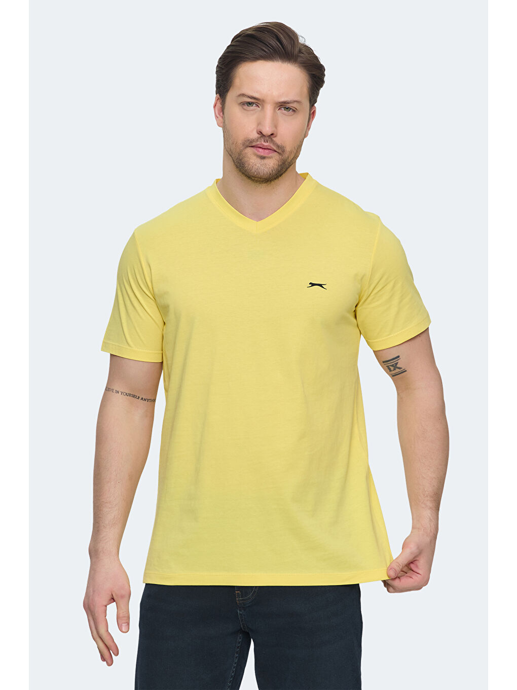 SARGON KTN Erkek %100 Pamuk Tişört Açık Sarı-5