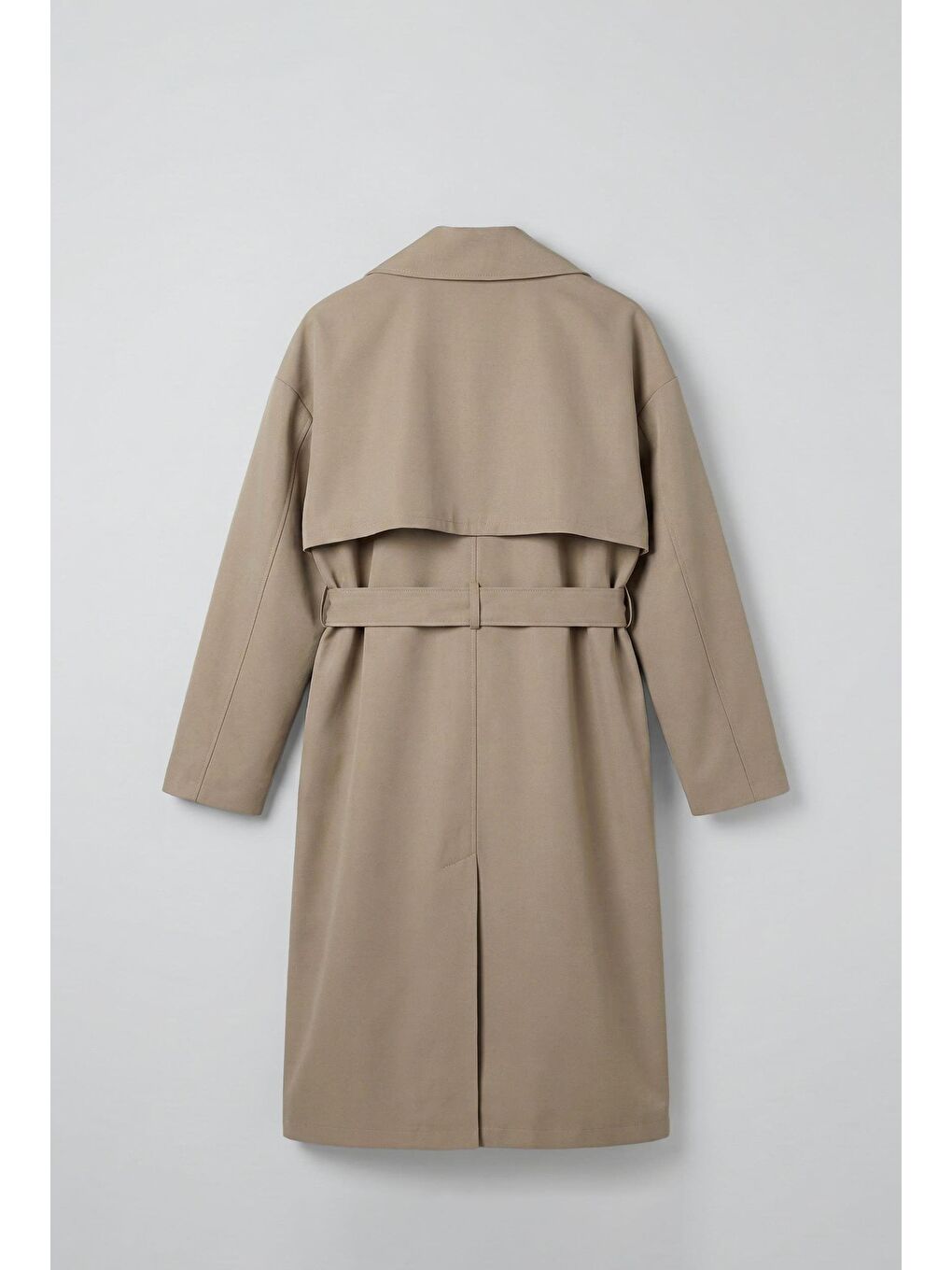 Erkek Oversize Kruvaze Kuşaklı Trençkot Bej-1