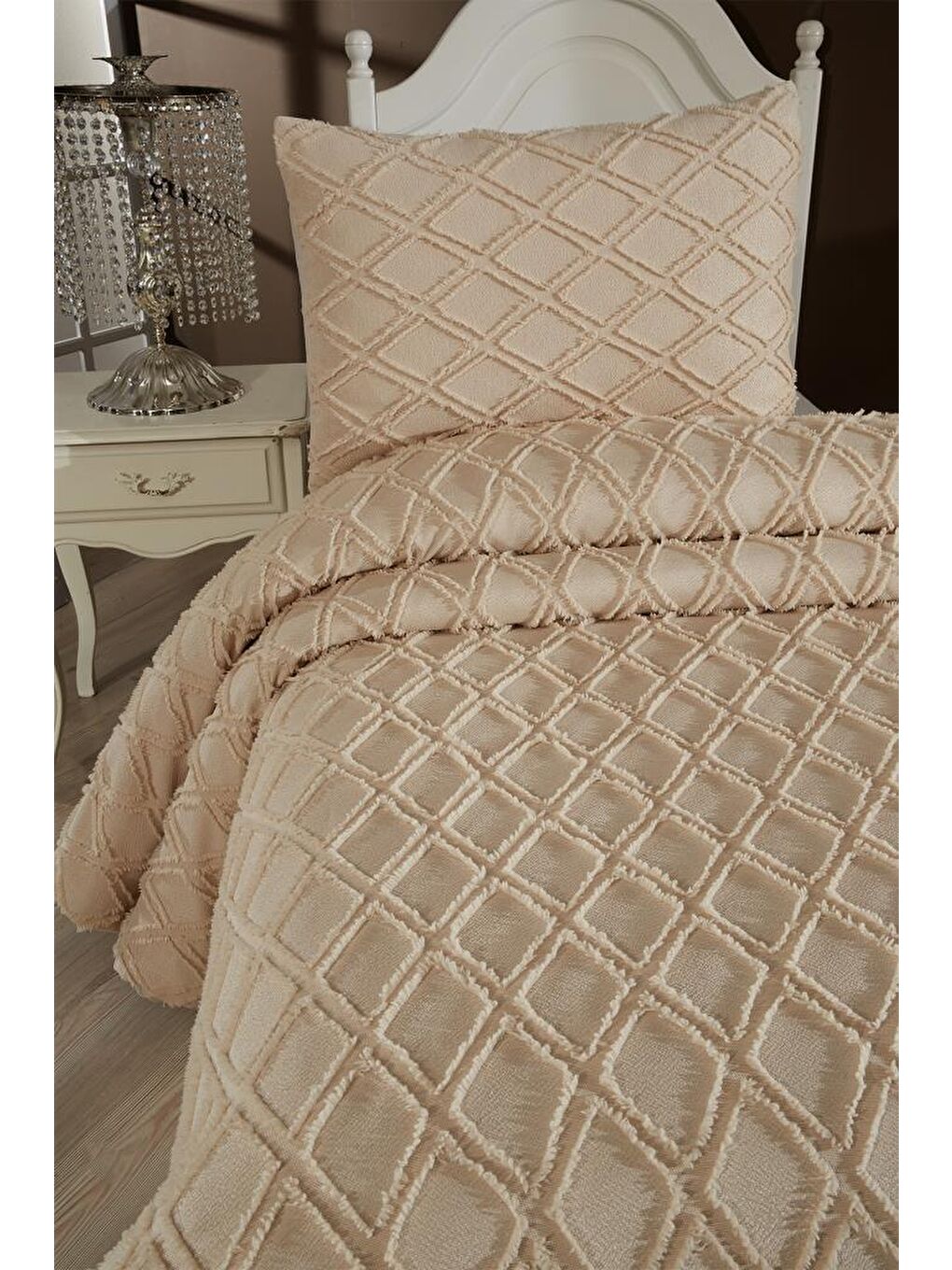 Vesya 2 Parça Tek Kişilik Pike Takımı Bej-1