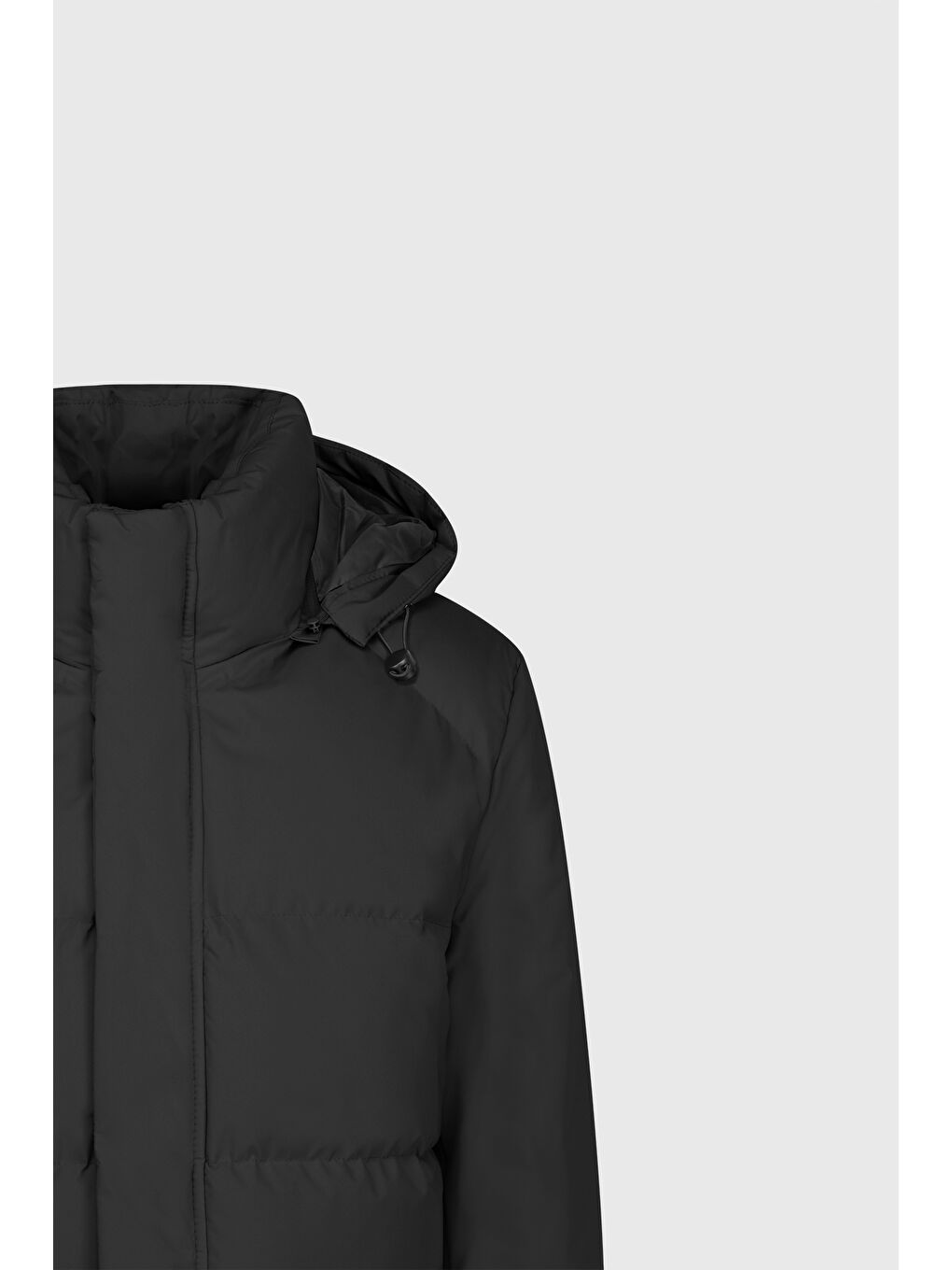 Erkek Siyah Standart Fit Normal Kesim Çıkma Kapüşon Dik Yaka Torba Cepli Kaban-9