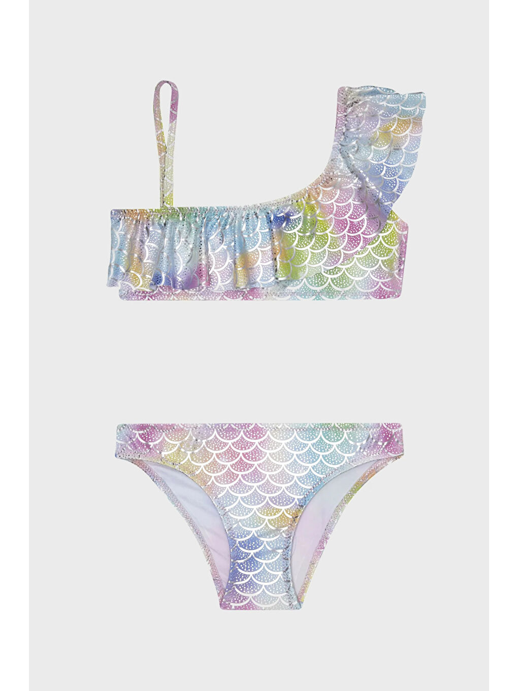 Mavi Finny Tek Omuz Detaylı Kolay Kuruyan Uv Korumalı Fırfırlı Kız Çocuk Bikini SB2314000617