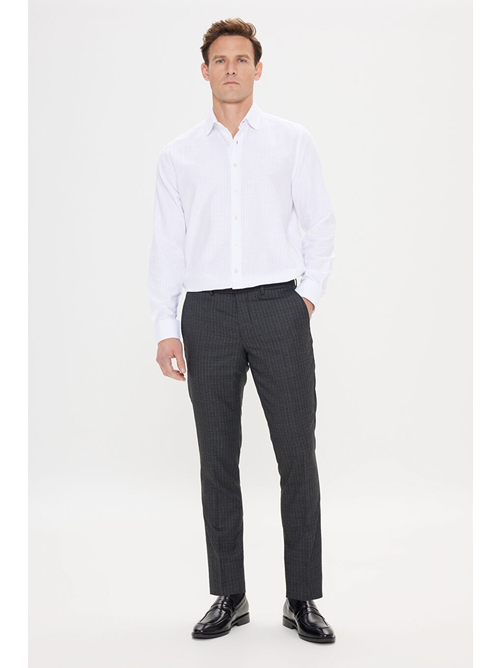 Erkek Beyaz Slim Fit Dar Kesim Klasik Yaka Pamuklu Oxford Gömlek-1