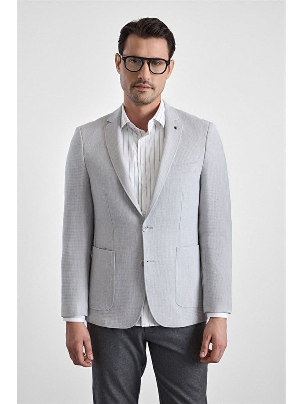 Bej Gri Slim Mono Yaka Torba Cep 6 Drop Klasik Ceket-1