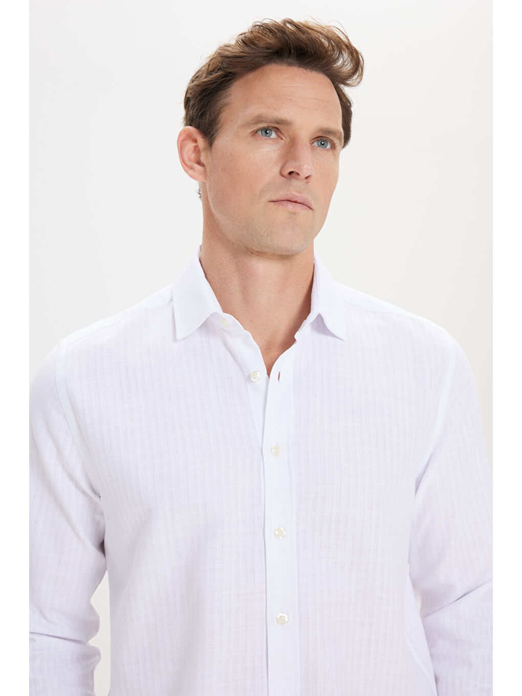 Erkek Beyaz Slim Fit Dar Kesim Klasik Yaka Pamuklu Oxford Gömlek-2