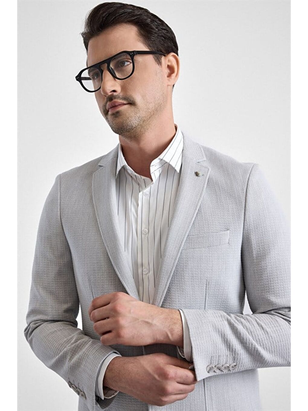 Bej Gri Slim Mono Yaka Torba Cep 6 Drop Klasik Ceket-2