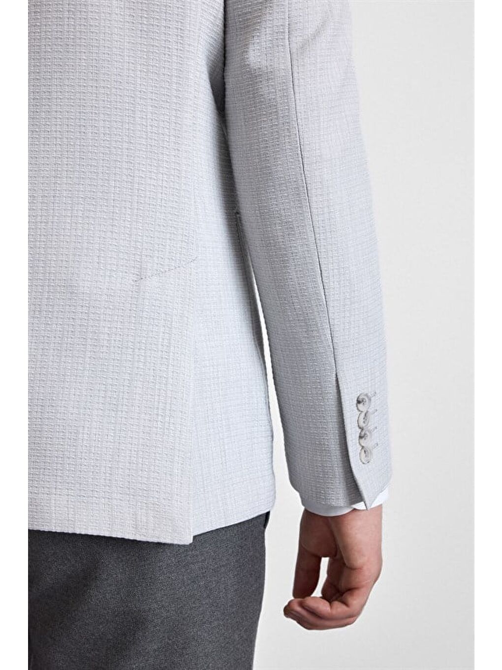 Bej Gri Slim Mono Yaka Torba Cep 6 Drop Klasik Ceket-4