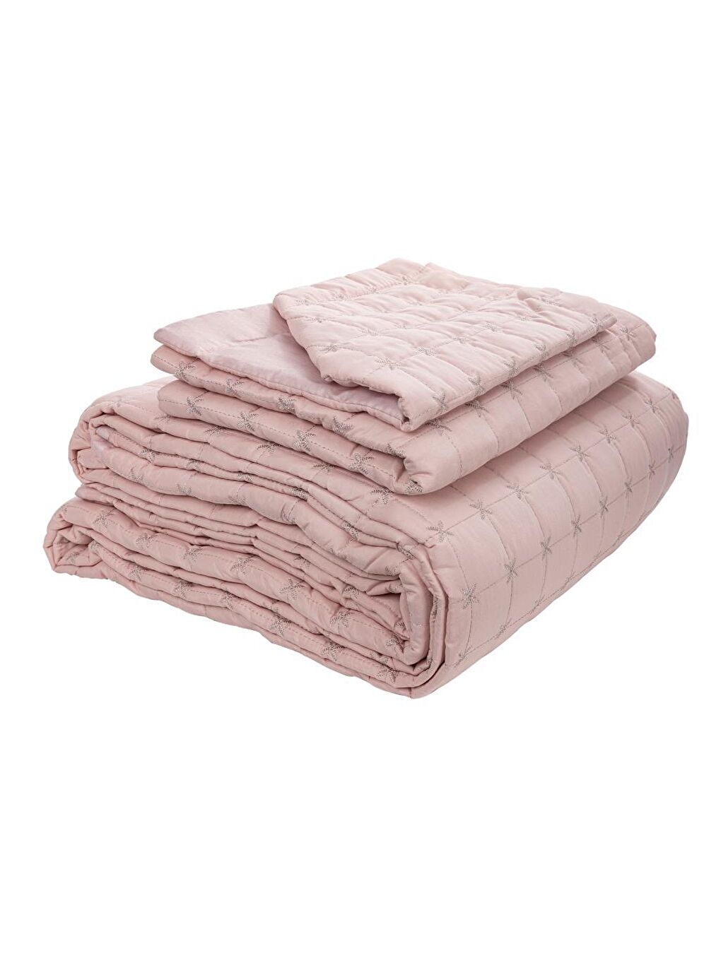 Pembe Yıldız Çift Kişilik Kapitoneli Yatak Örtüsü Pudra-3
