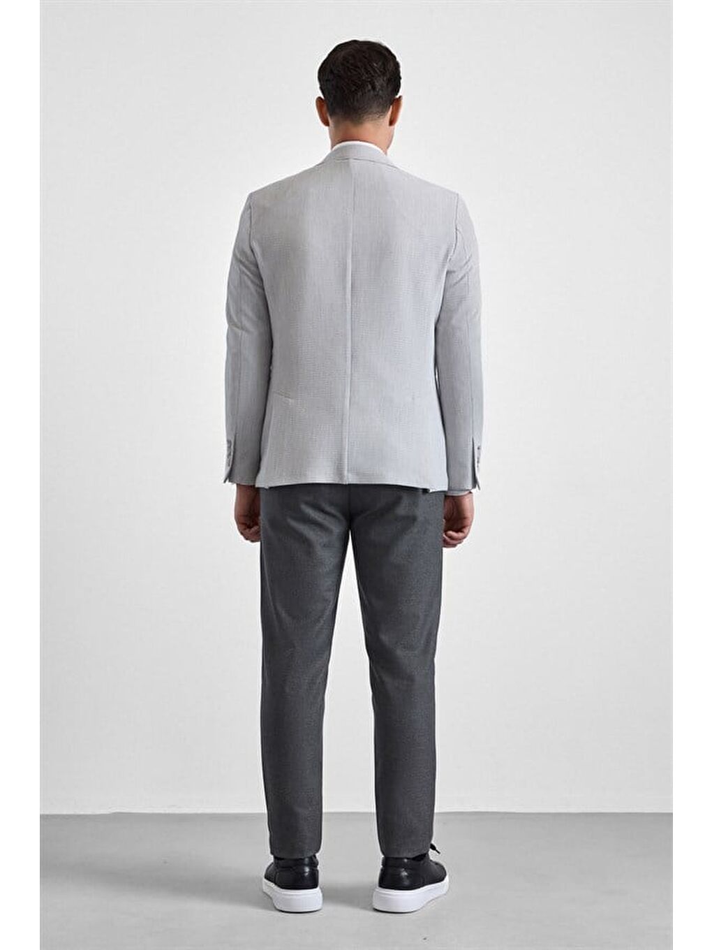 Bej Gri Slim Mono Yaka Torba Cep 6 Drop Klasik Ceket-5