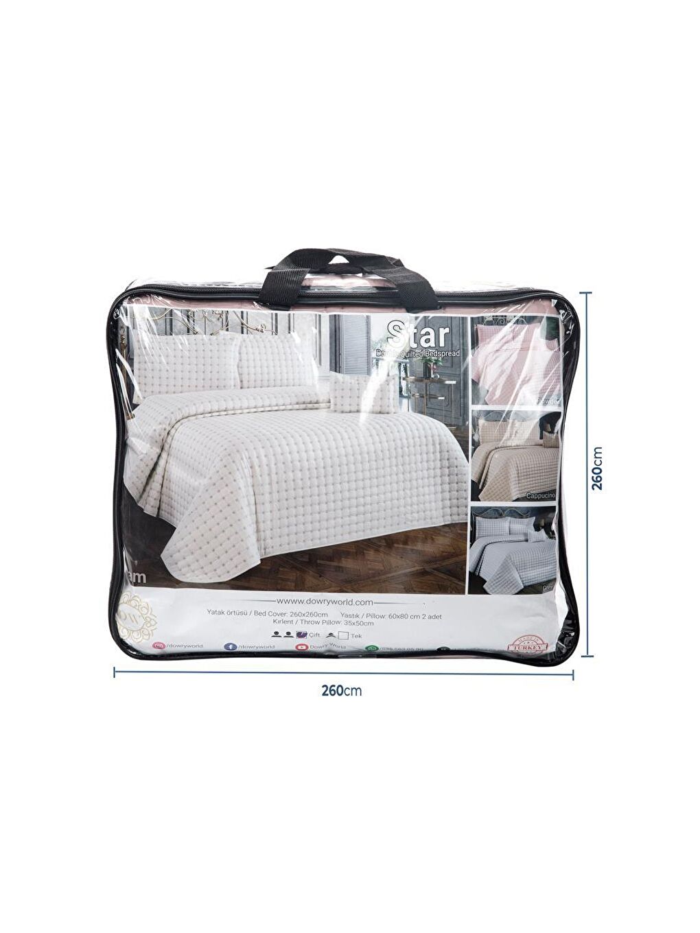 Pembe Yıldız Çift Kişilik Kapitoneli Yatak Örtüsü Pudra-4