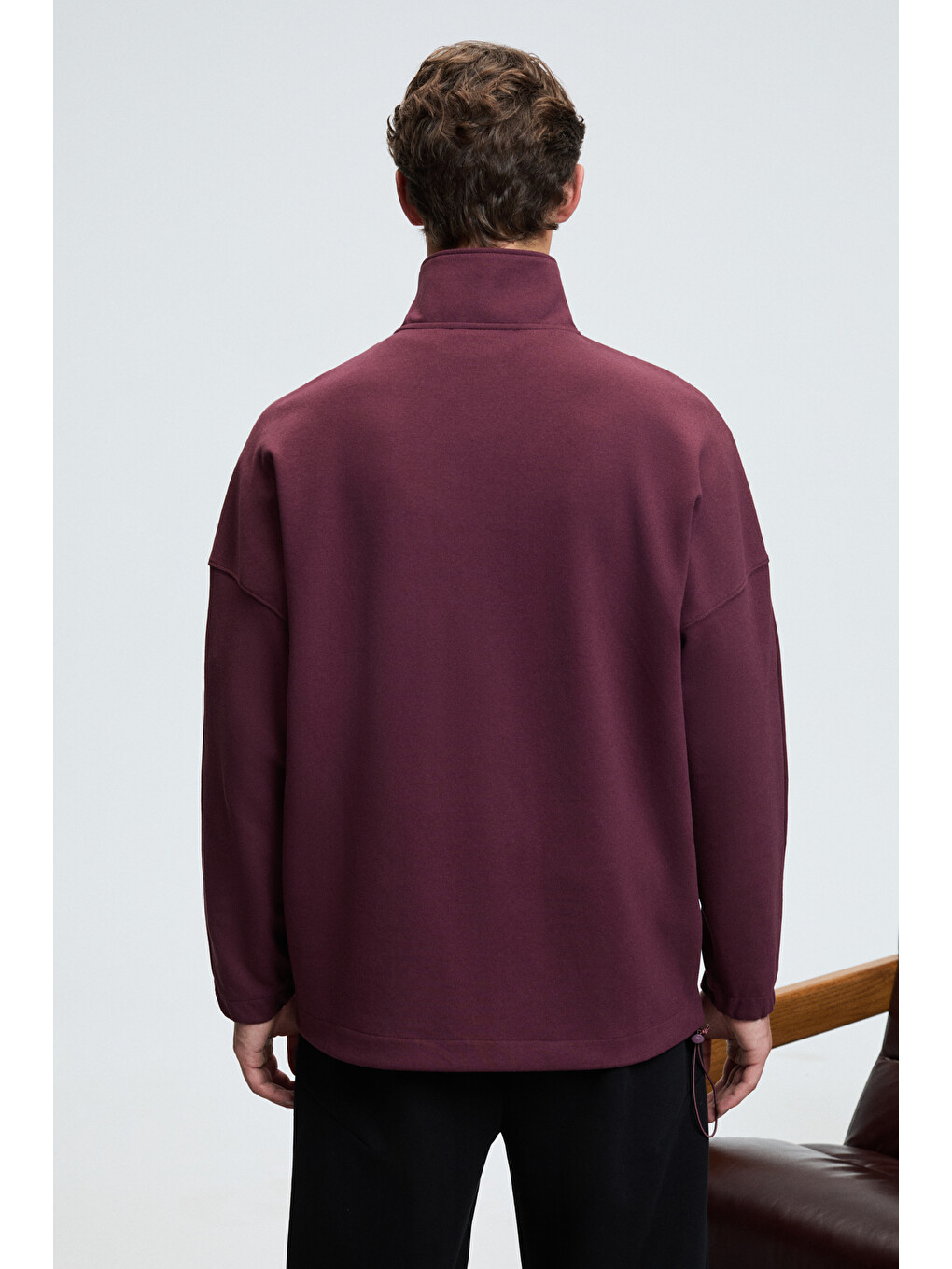 Edıson Erkek Yarım Fermuarlı Kolu Baskılı Dik Yaka Bordo Sweatshirt-5