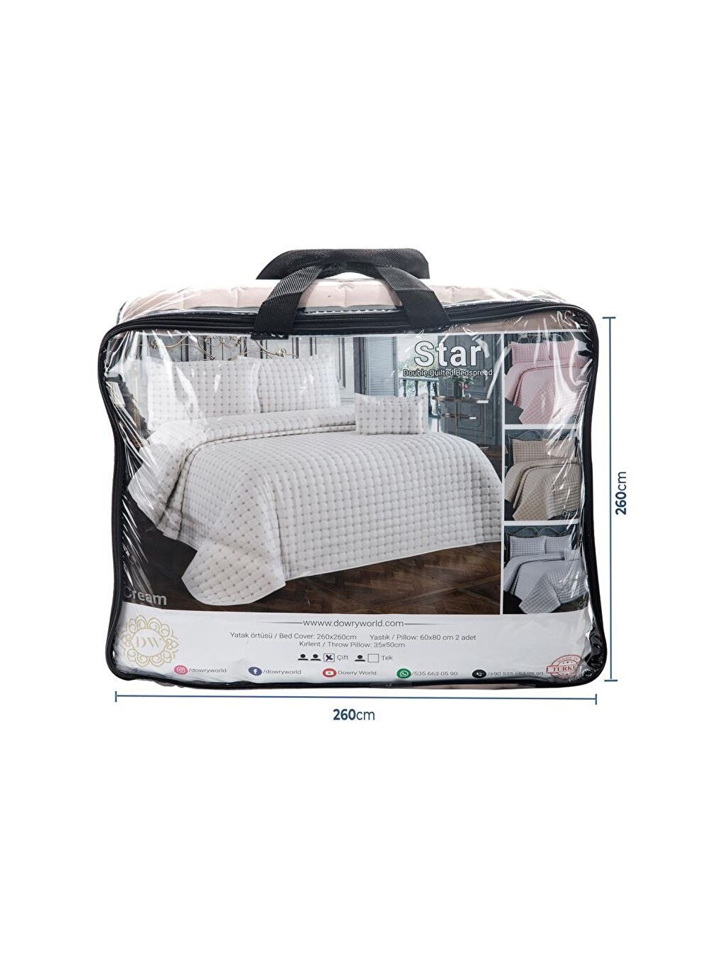 Kahverengi Yıldız Çift Kişilik Kapitoneli Yatak Örtüsü Cappucino-4