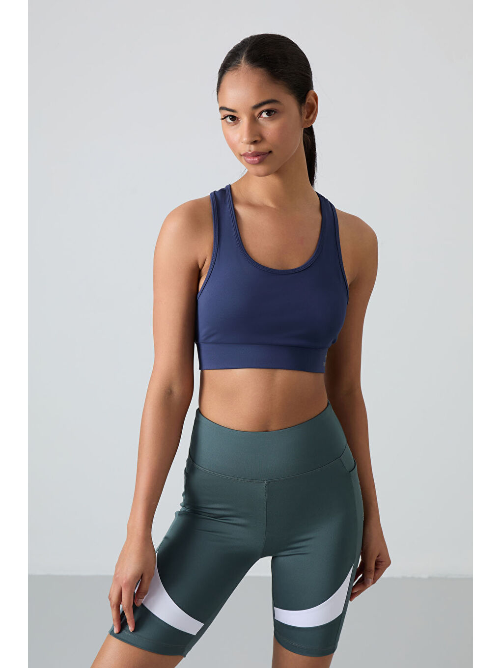Lacivert Slim Fit U Yaka 2li Paket İndigo-Petrol Kadın Spor Büstiyer - 97120-3