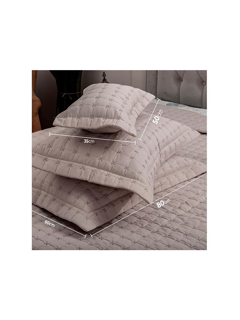 Kahverengi Yıldız Çift Kişilik Kapitoneli Yatak Örtüsü Cappucino-5
