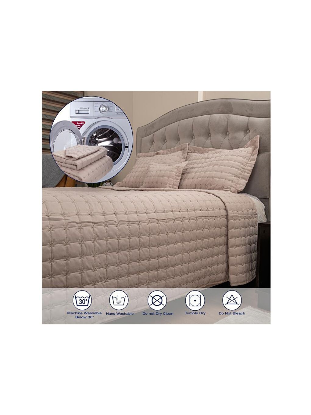 Kahverengi Yıldız Çift Kişilik Kapitoneli Yatak Örtüsü Cappucino-7