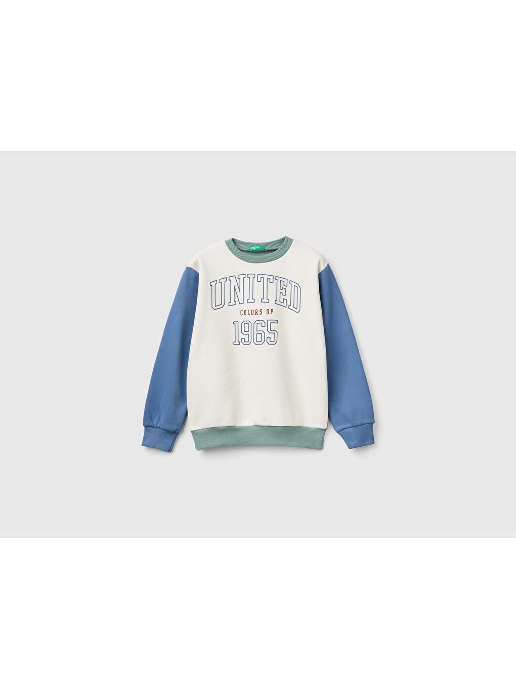 United Colors Of Benetton Ekru Erkek Çocuk Krem-Haki Önü Logo Baskılı Ribanalı Sweatshirt