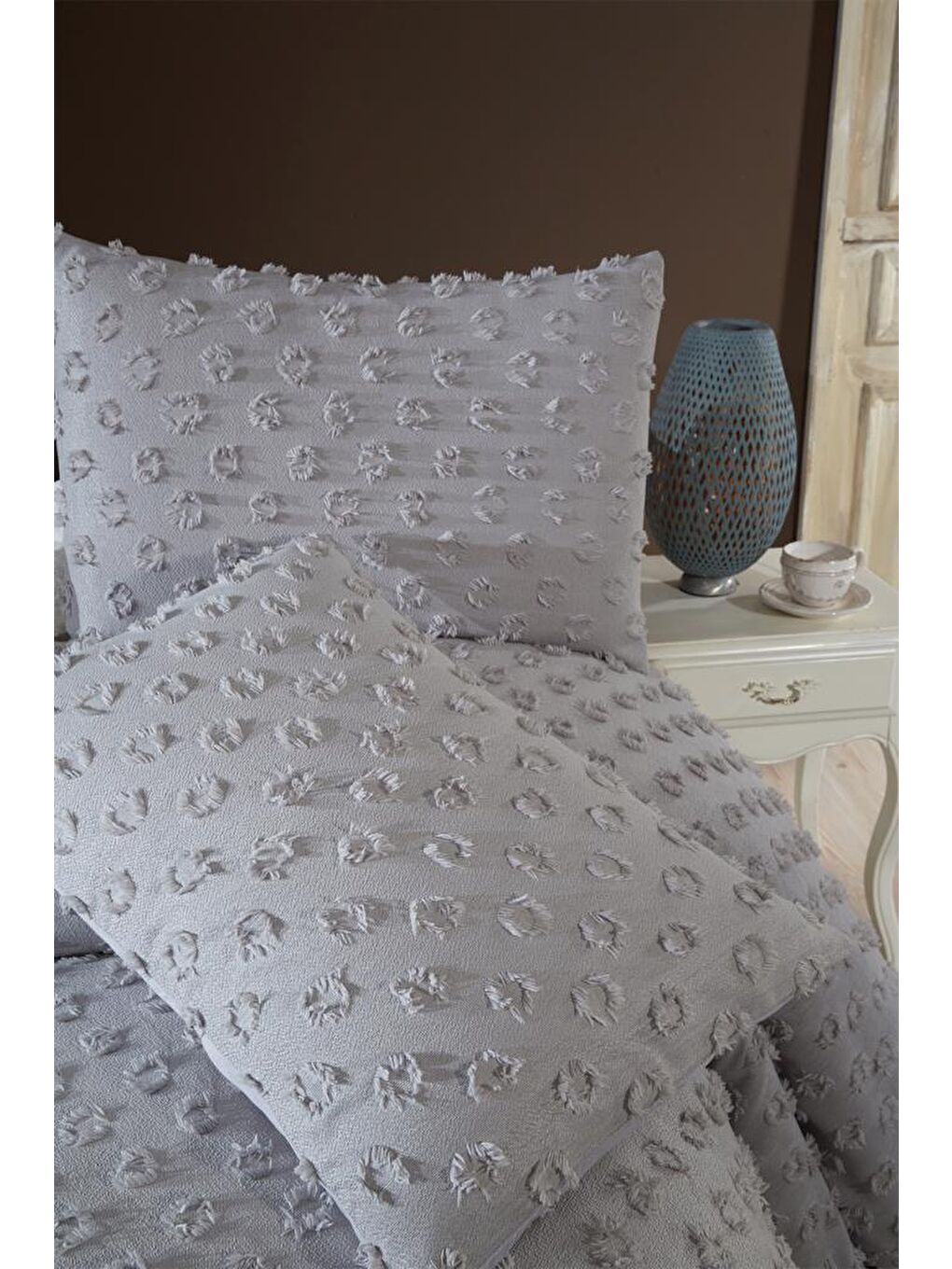 Konik 3 Parça Çift Kişilik Pike Takımı Gri-1