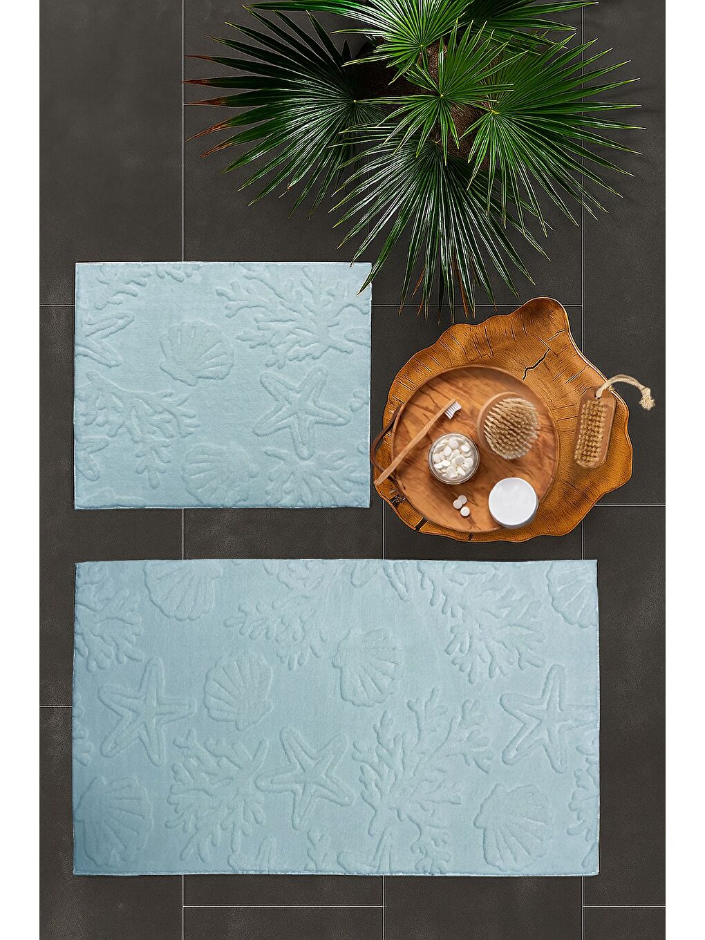 Pamella 2 Li Banyo Paspas Takımı Coral Mavi MAVI