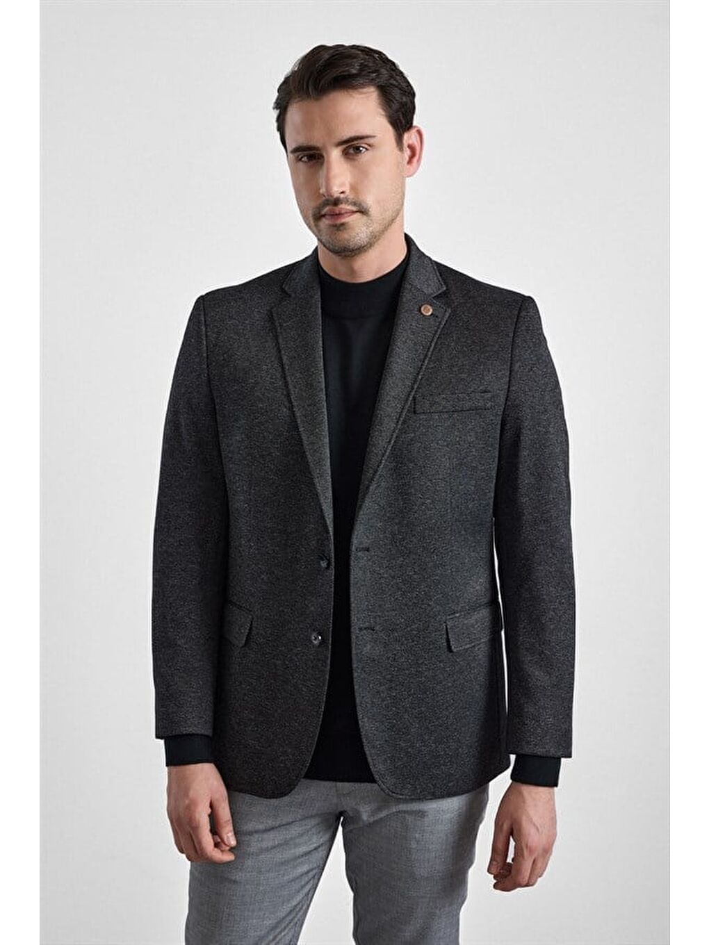 Siyah Regular Mono Yaka Torba Cep 4 Drop Klasik Ceket-1