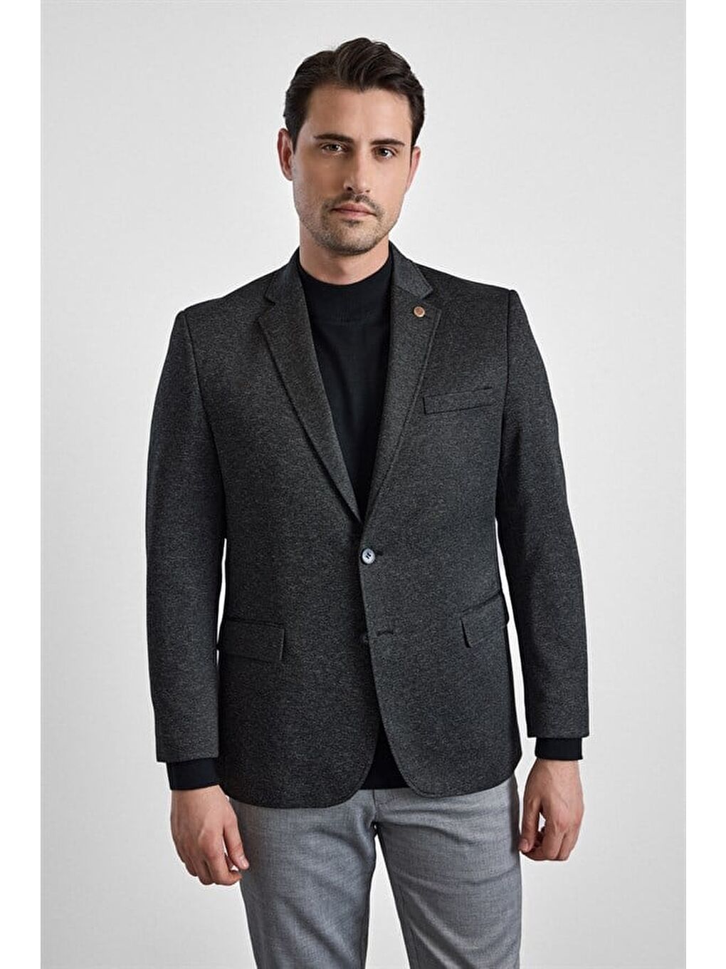 Siyah Regular Mono Yaka Torba Cep 4 Drop Klasik Ceket-2