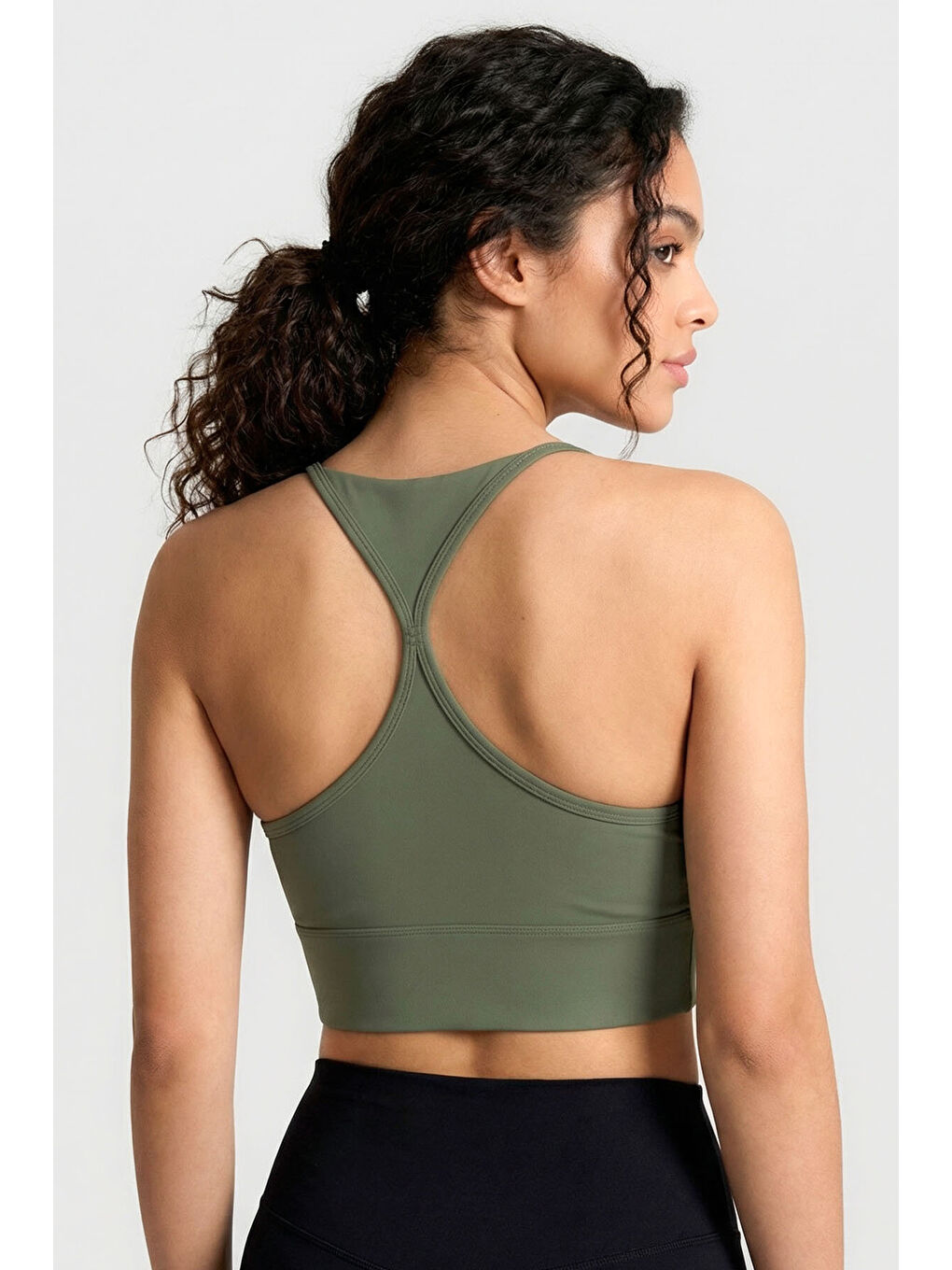 Haki Standart Fit Baskılı Sırt Detaylı Kadın Spor Büstiyer - 97300-2