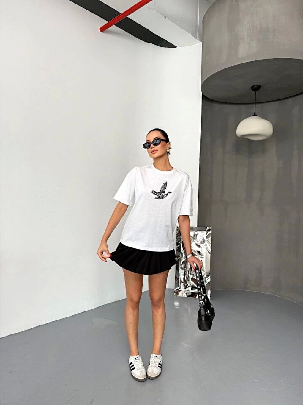 Kısa Kol Baskılı T-shirt - Beyaz-1