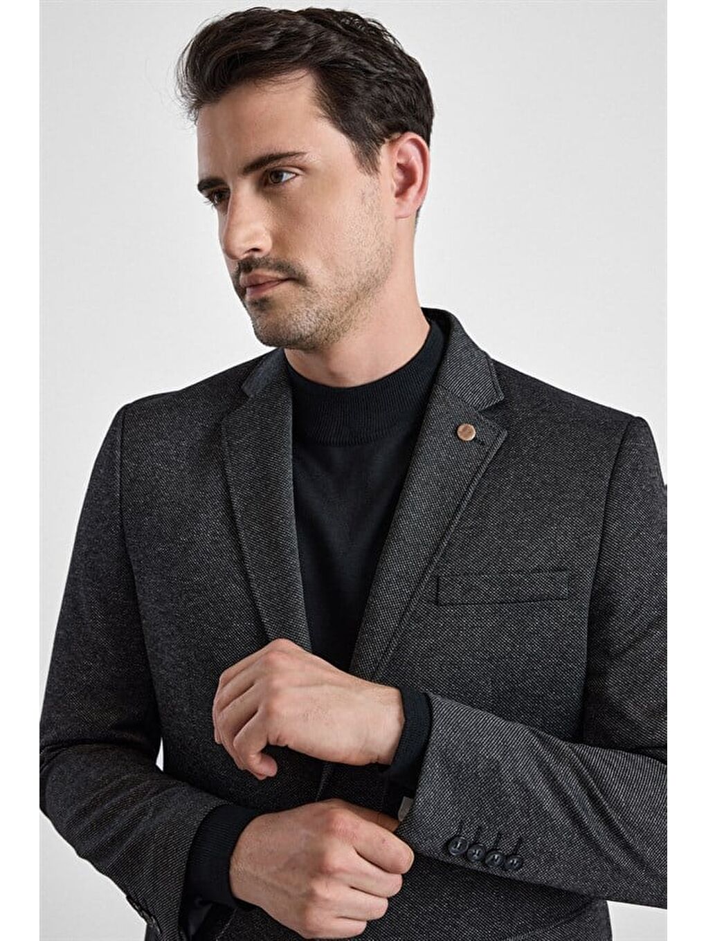 Siyah Regular Mono Yaka Torba Cep 4 Drop Klasik Ceket-3