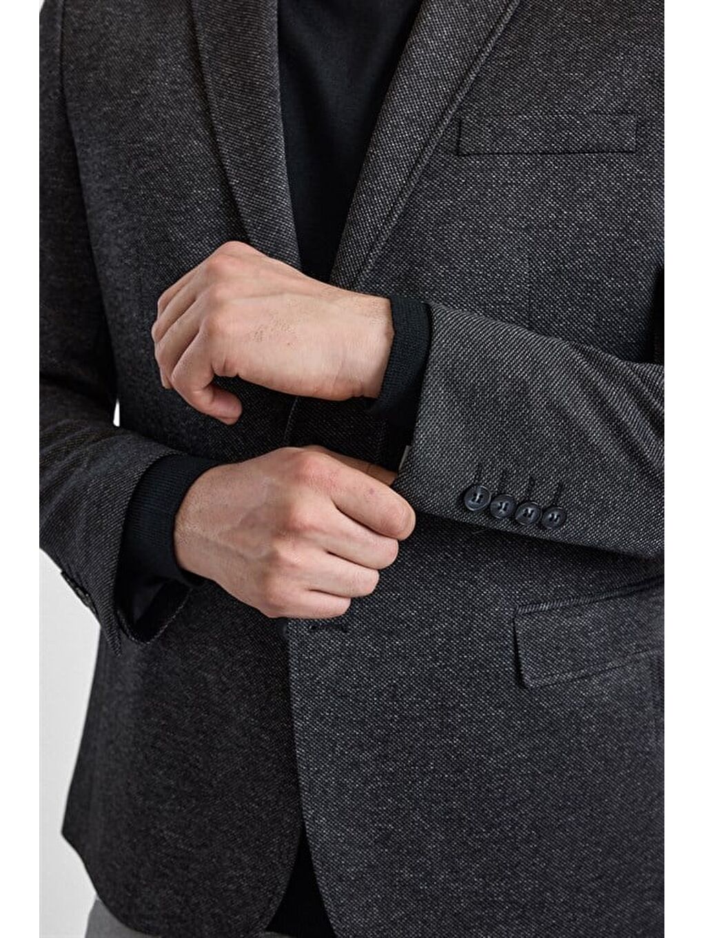 Siyah Regular Mono Yaka Torba Cep 4 Drop Klasik Ceket-4