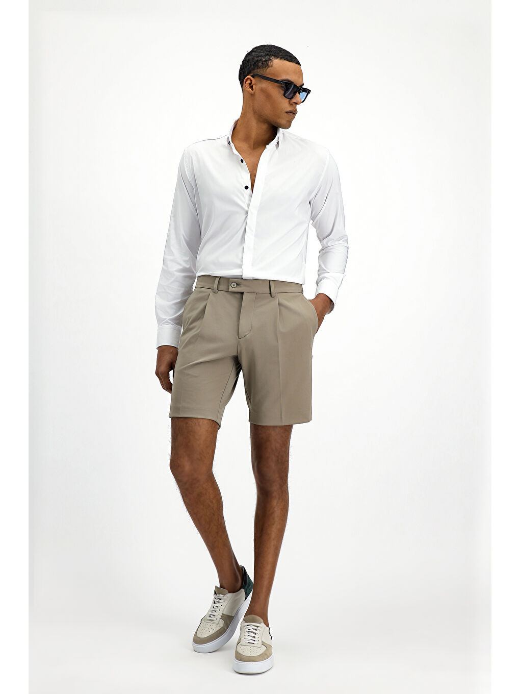 Beyaz Techno-Line Uzun Kol Slim Fit Dar Kesim Klasik Pamuklu Gömlek-1