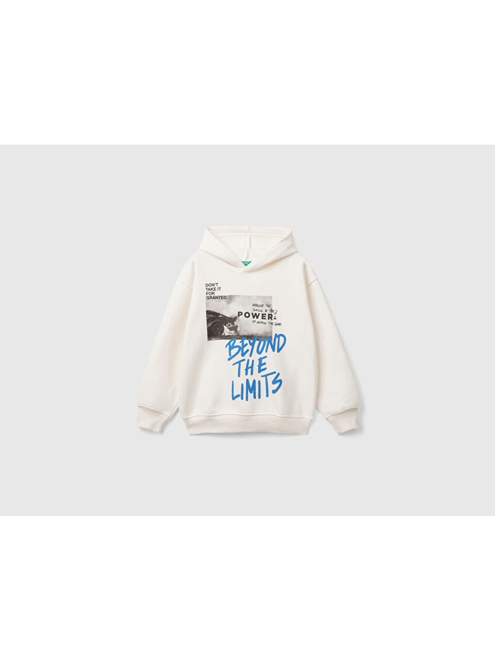 United Colors Of Benetton Erkek Çocuk Ekru Fotoğraf ve Yazı Baskılı Kapüşonlu Sweatshirt