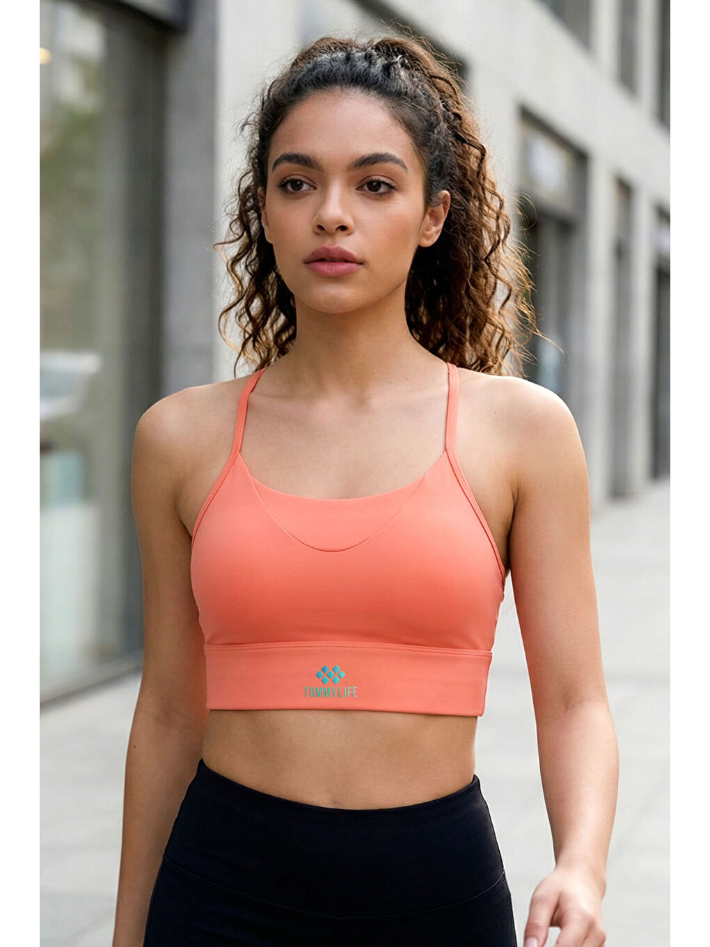 Pembe Mercan Standart Fit Baskılı Sırt Detaylı Kadın Spor Büstiyer - 97300-1