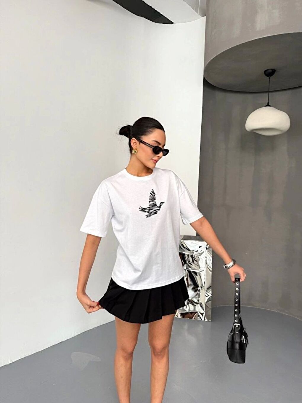 Kısa Kol Baskılı T-shirt - Beyaz-2