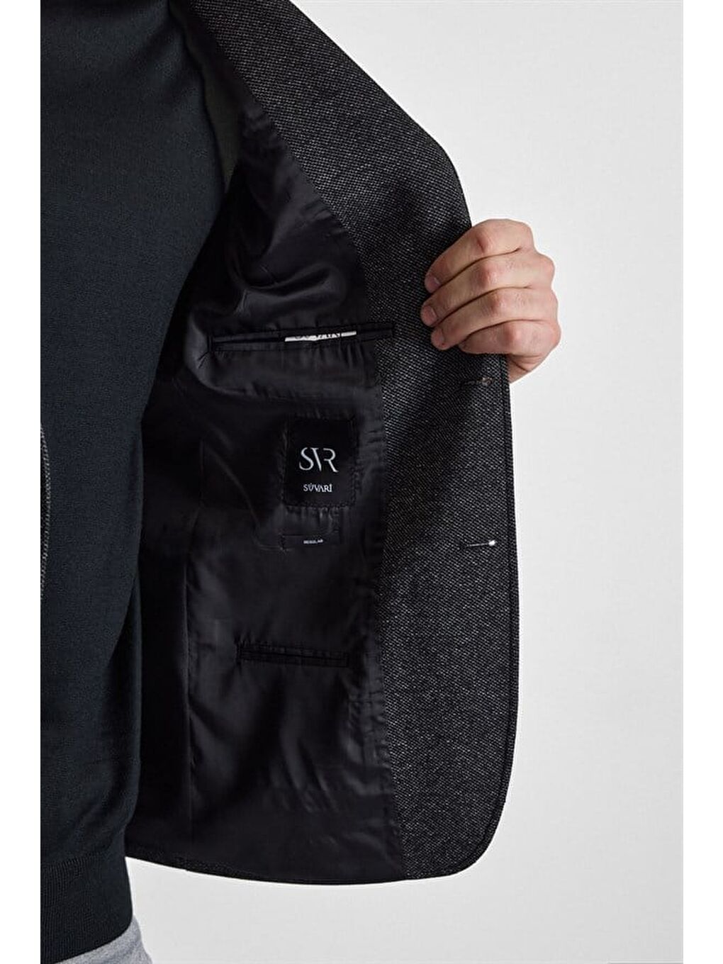 Siyah Regular Mono Yaka Torba Cep 4 Drop Klasik Ceket-6